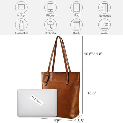 S-ZONE Damen Echtleder Tasche Shopper Gross Tote Handtasche Henkeltasche (B-braun), Braun