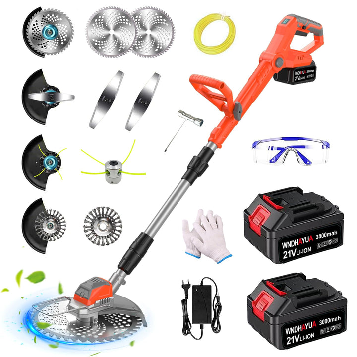Rasentrimmer mit Akku 2x3.0Ah Batterie und Unkrautbürste,4-in-1 Freischneider & Motorsense Akku mit