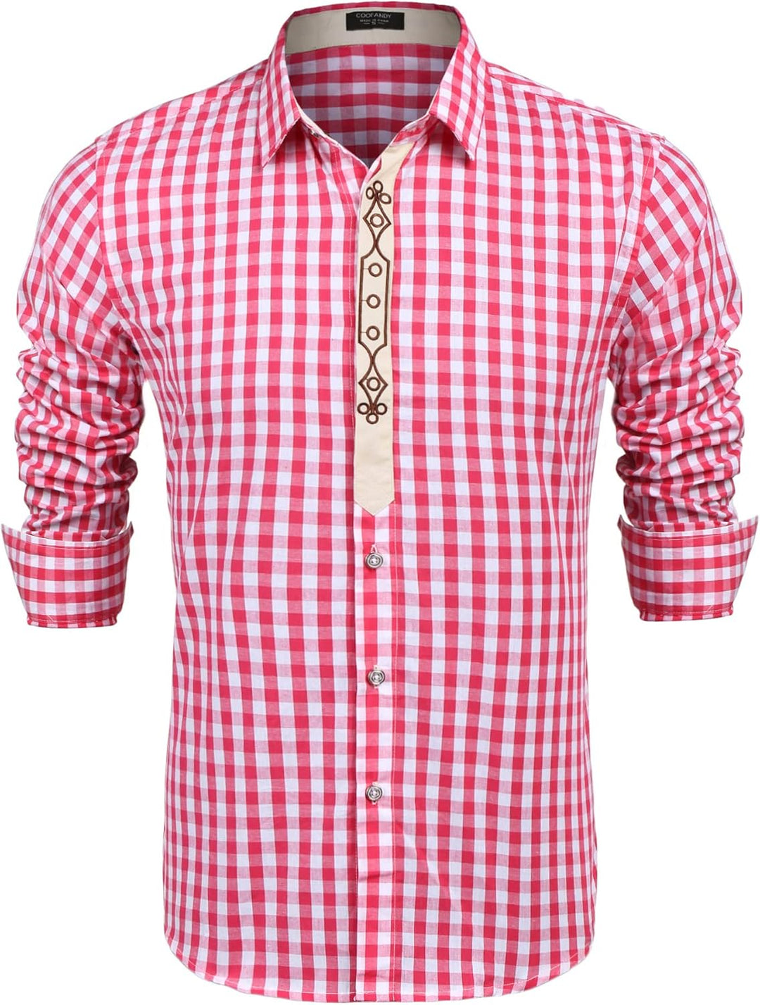 COOFANDY Herren Langarm Trachtenhemd Karriert Oktoberfest Hemd Regular Fit Karohemd Freizeithemd Pla