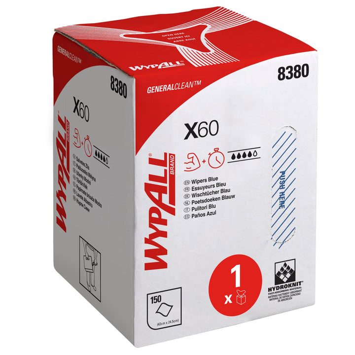 WypAll X60 Reinigungstücher 8380 – Putzrolle mit Zentralentnahme, blau - 1 blaue Putzrolle mit Zentr