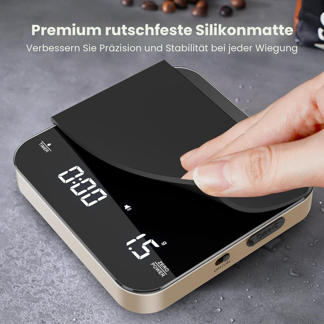 Maestri House Mini-Kaffeewaage mit Timer, Wiederaufladbare Espresso Waage, Präzise 2kg/0,1g Waage fü