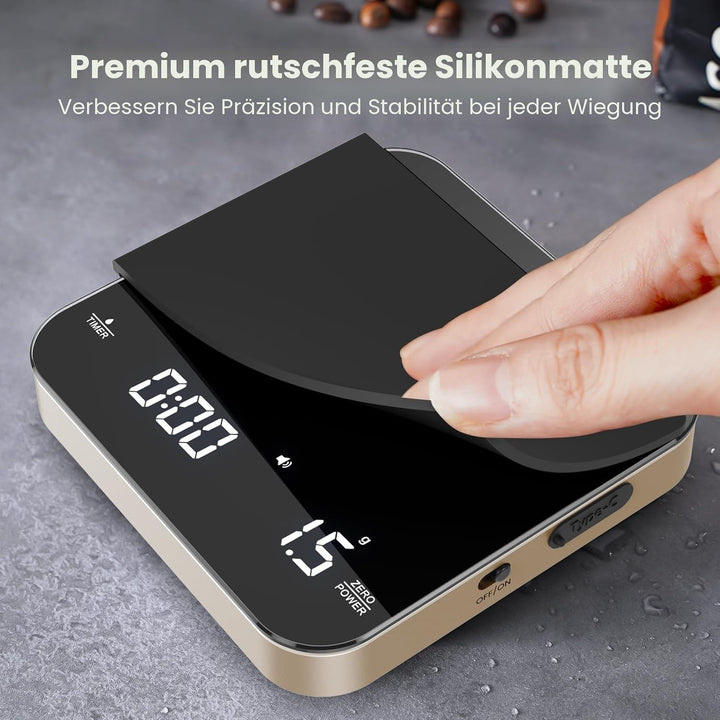 Maestri House Mini-Kaffeewaage mit Timer, Wiederaufladbare Espresso Waage, Präzise 2kg/0,1g Waage fü