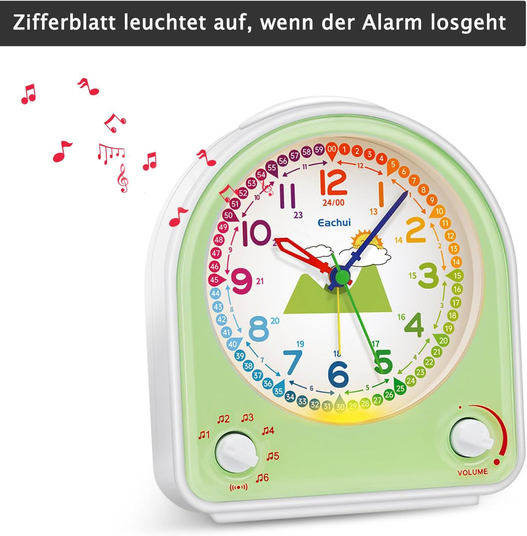 Eachui Analog Wecker für Kinder mit Schlummerfunktion, Nachtlicht, Einstellbarer Lautstärke und 7 Al