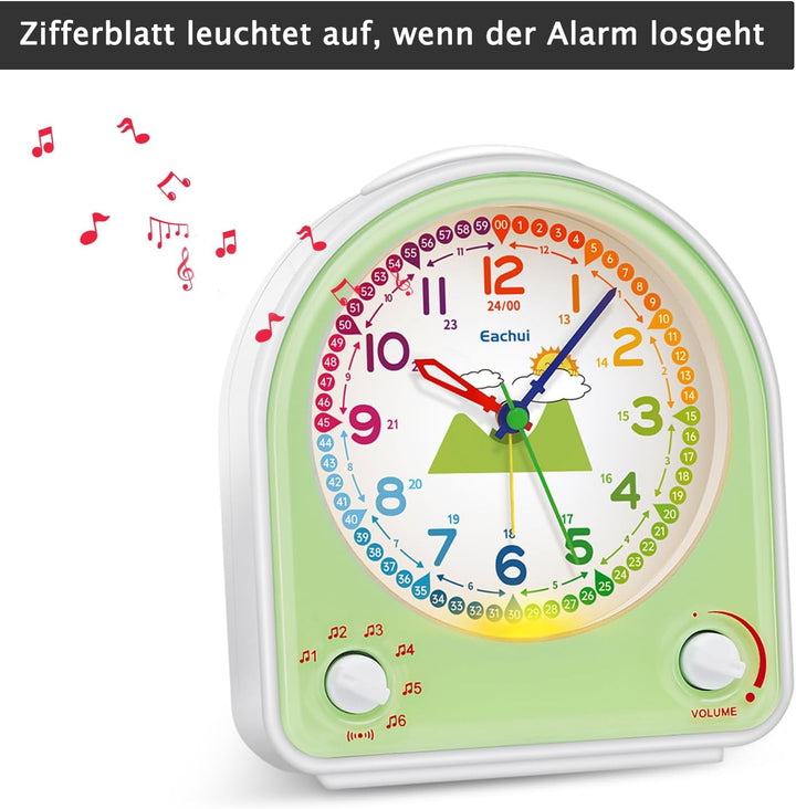 Eachui Analog Wecker für Kinder mit Schlummerfunktion, Nachtlicht, Einstellbarer Lautstärke und 7 Al