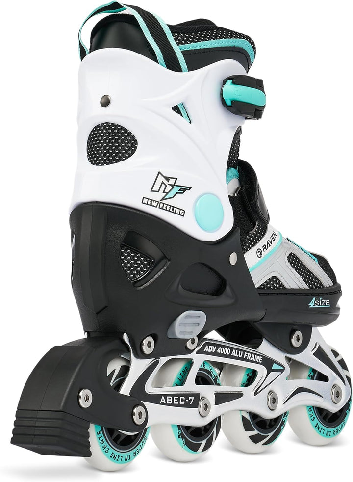 Raven Pulse Black/Mint 2in1 Verstellbare Schlittschuhe und Inline Skates - Inliner für Kinder und Er
