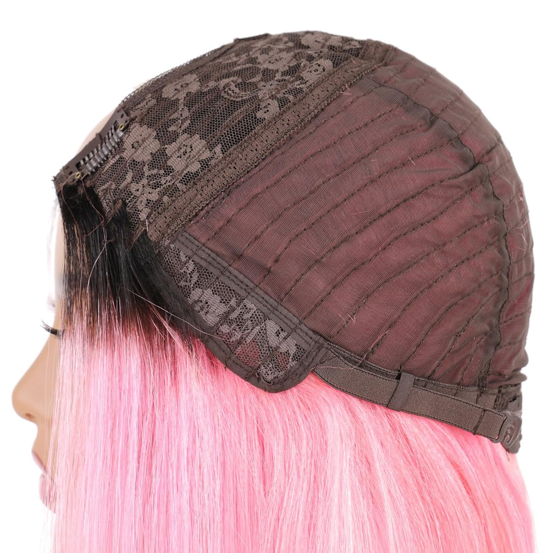 Huarisi 1bPink U Part Bob Wigs Human Hair 14 inch Ombre Short Bob Straight Hair Wigs with Clips in E