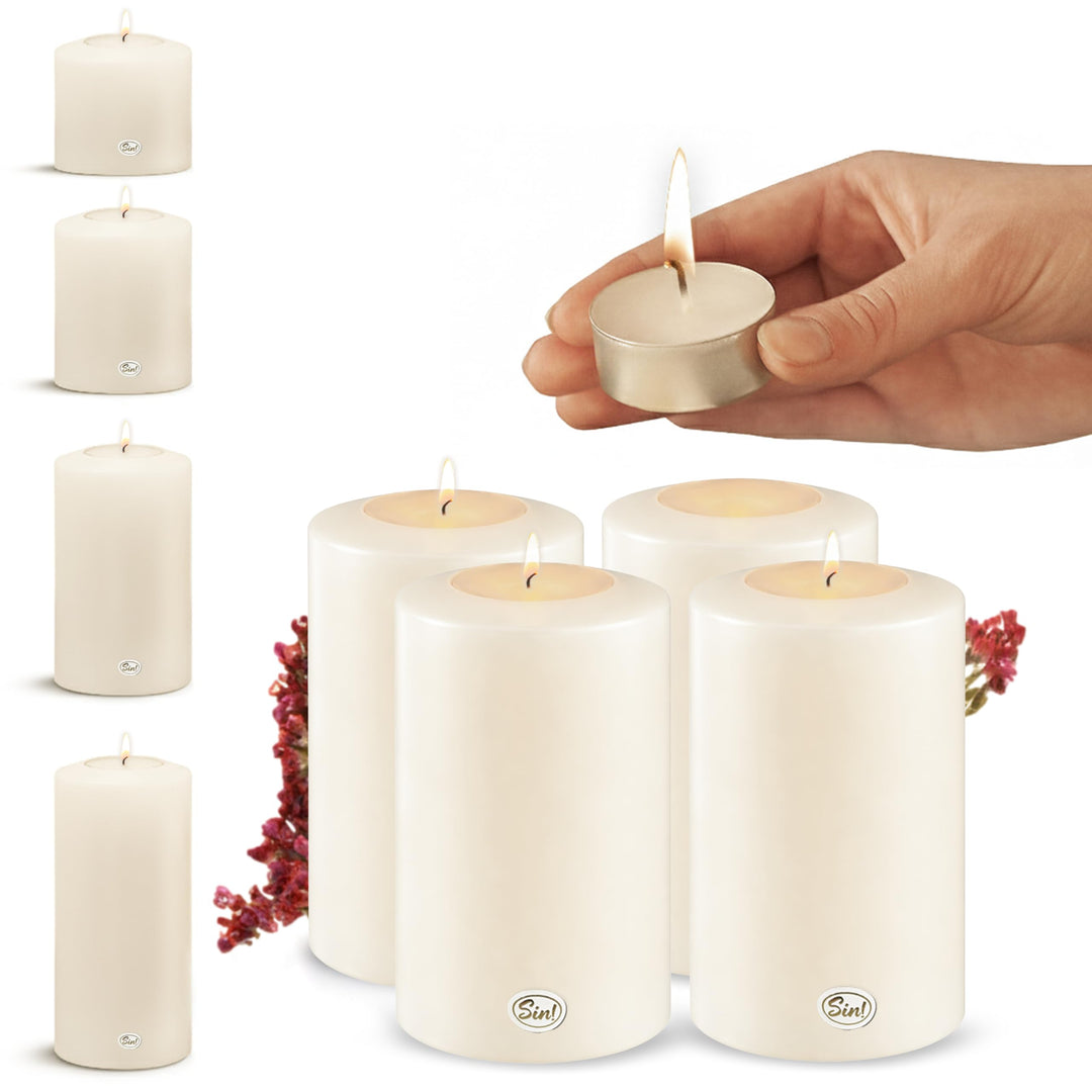 Sin! Teelichthalter Classic 4er Set 6 cm Höhen 12 cm, Warmweiss, Dauerkerze mit Teelicht in Kerzenfo
