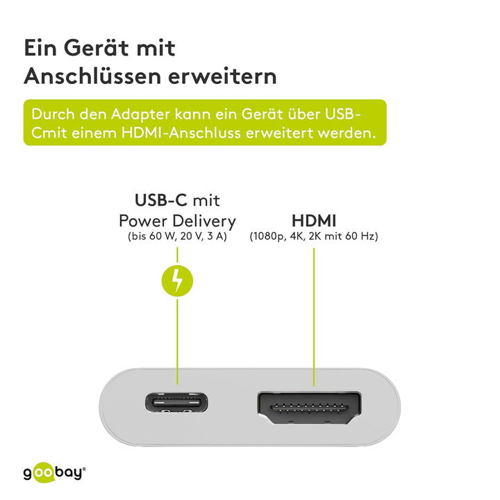 Goobay 62110 USB-C Stecker auf HDMI-Buchse, PD, weiss, extra USB-C Buchse USB-C > HDMI, USB-C > HDMI
