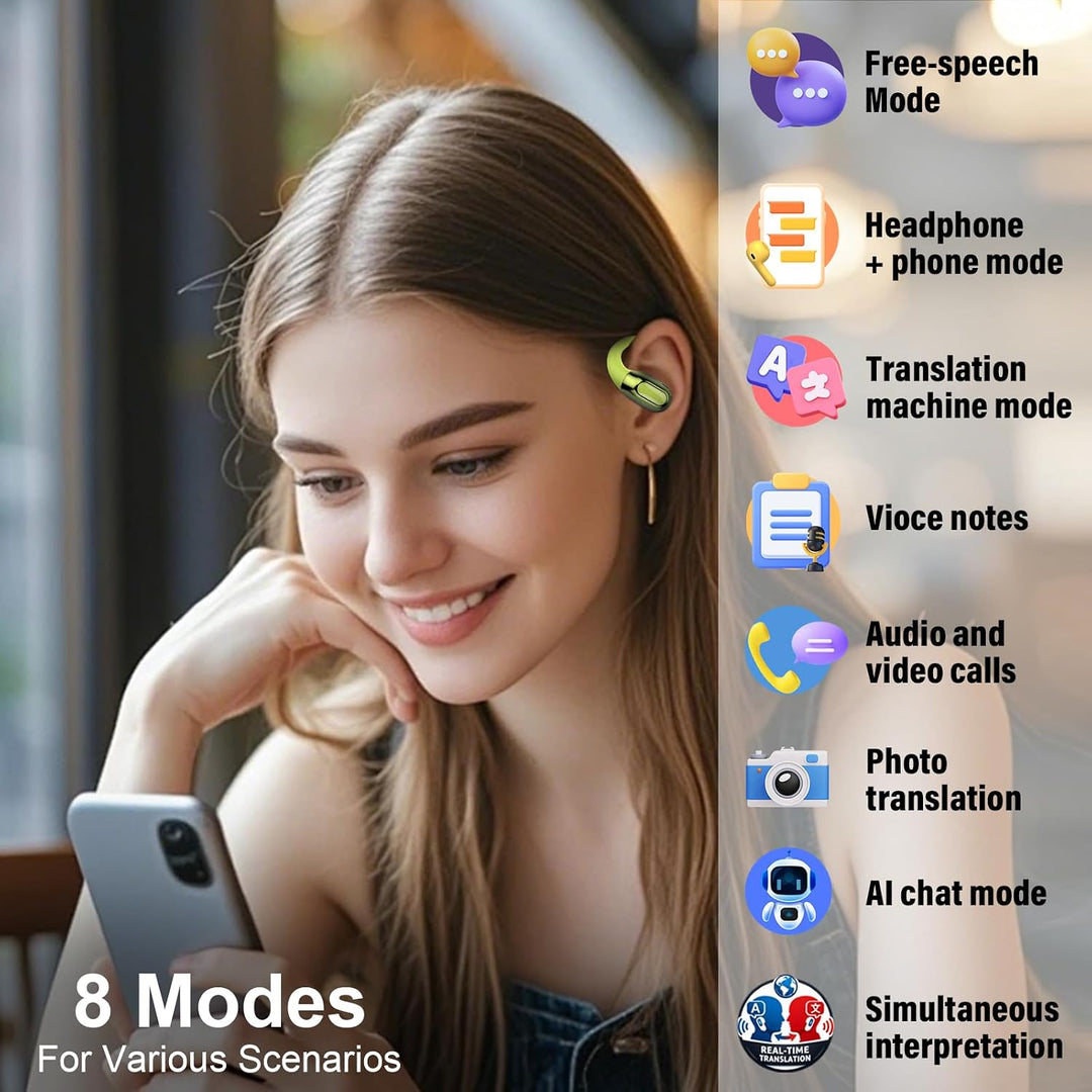 3 in 1 Open Ear KI Übersetzer Kopfhörer, 165 Sprachen &amp; 8 Modi Grasgrün | 45Std Übersetzungskopfhöre