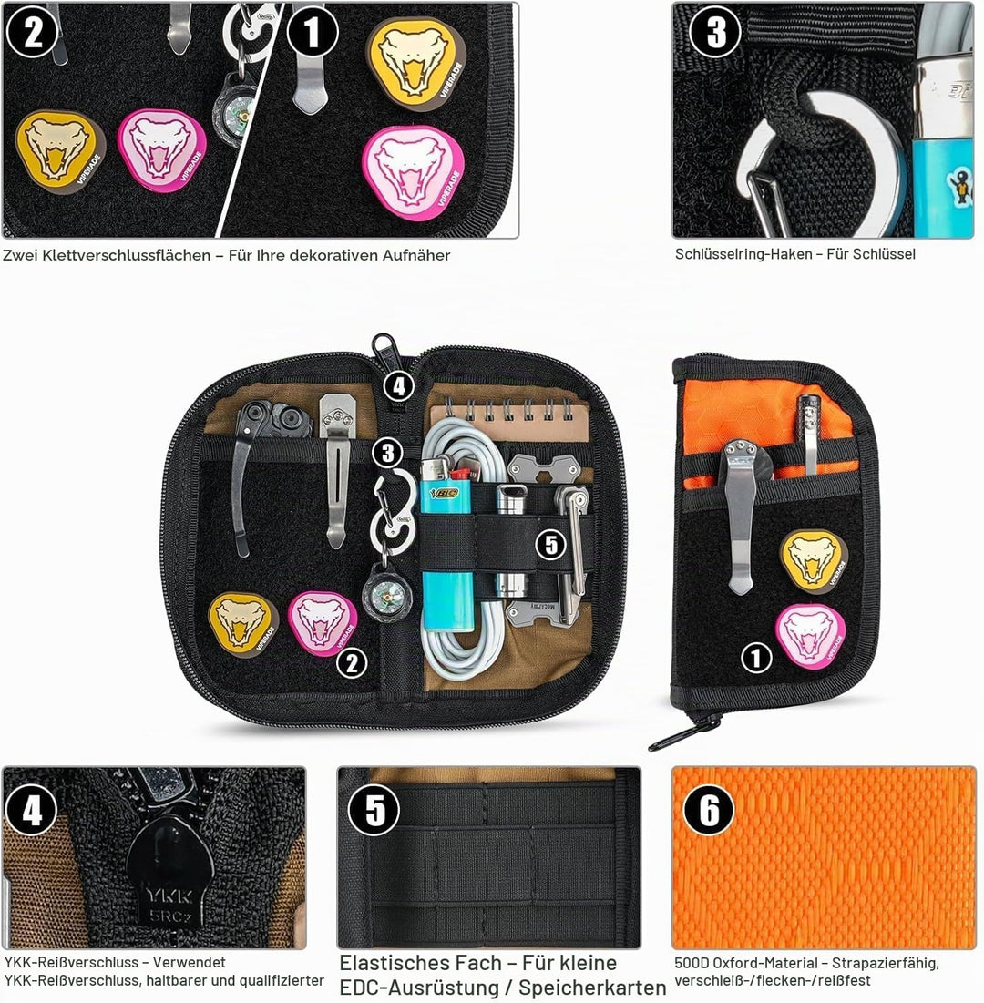 VIPERADE VE22 EDC Pouch Klein EDC Werkzeugtasche mit 4 Taschen und 5 elastischen Fächern Klein EDC O