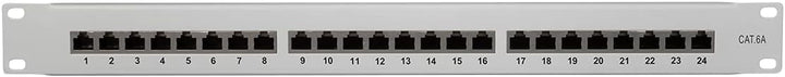 LogiLink Professional PrimeLine Cat.6A (500 MHz) Patchpanel grau, 19", STP (geschirmt) 24-Port (RJ45