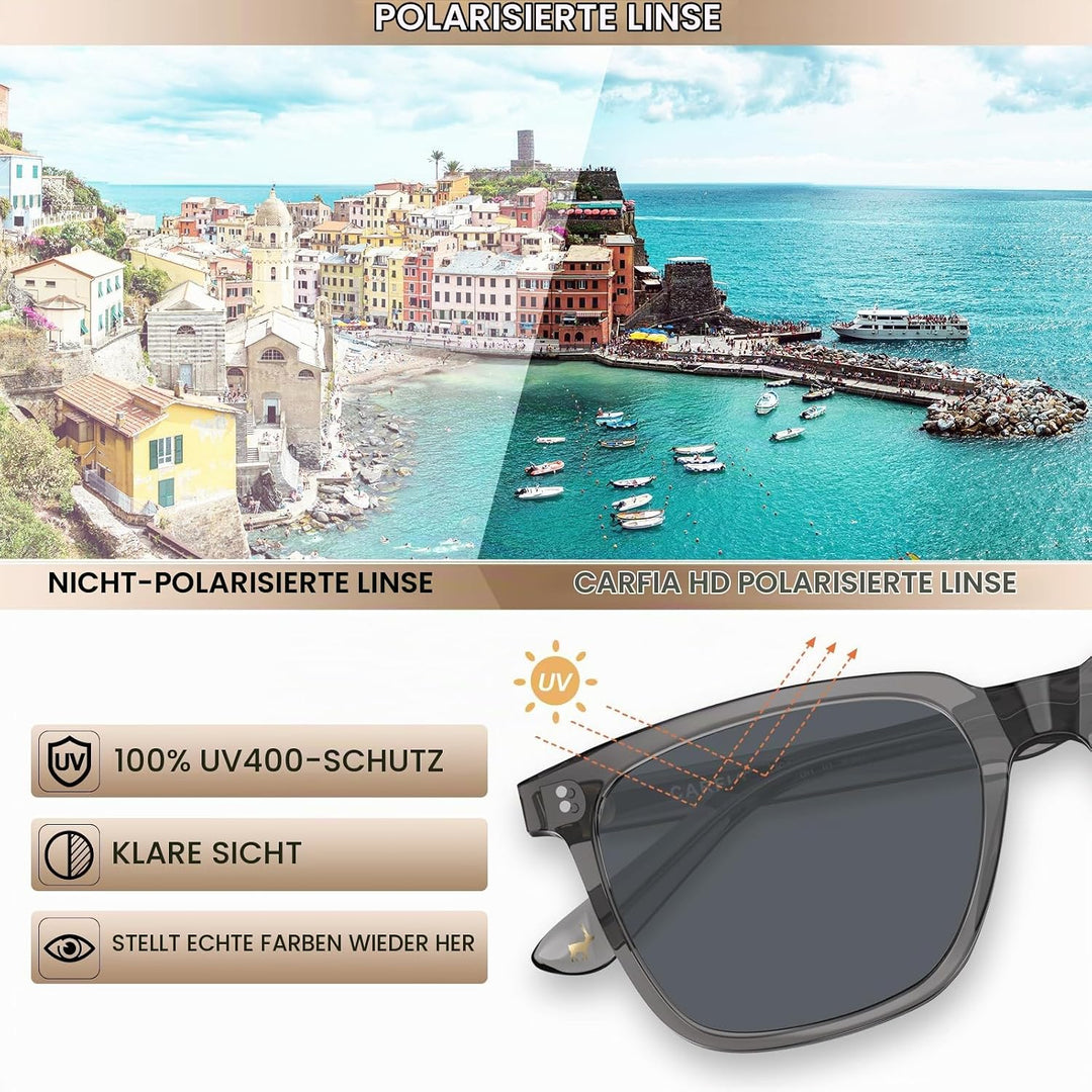 CARFIA Polarisierte Herren Sonnenbrille mit Rechteckig Acetatrahmen, 100% UV-Schutz Sportliche Sonne