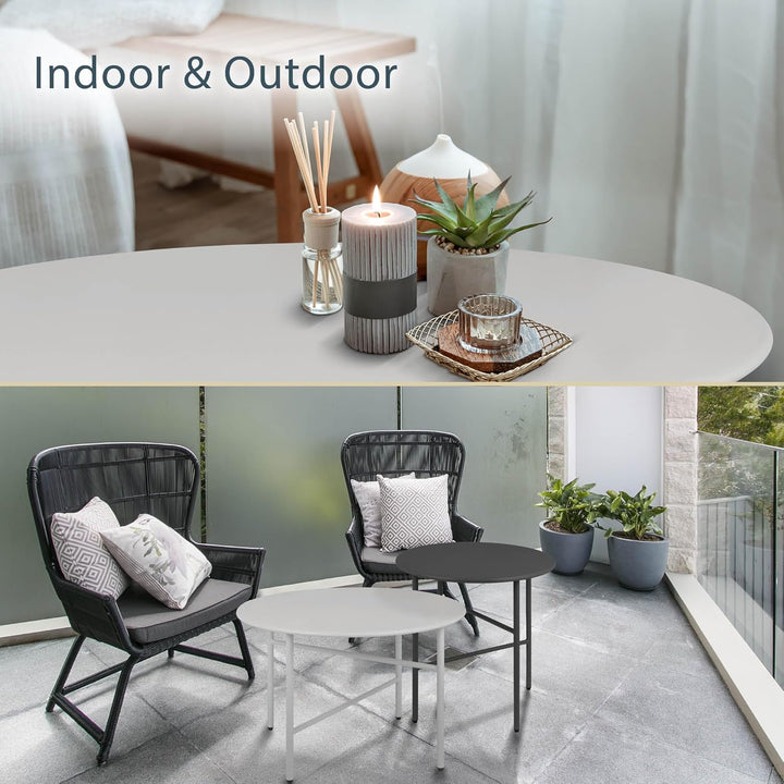 Beistelltisch Outdoor Gartentisch Rund Ø 53 cm Tischplatte Kratzfest – Stabiler Wohnzimmer Couchtisc