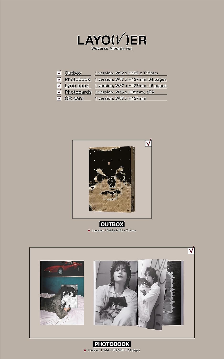 BTS V Layover 1st Solo Album Out box+Contents+Photobook+Lyric book+Photocard+etc+Tracking Sealed BAN