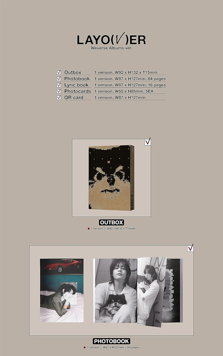 BTS V Layover 1st Solo Album Out box+Contents+Photobook+Lyric book+Photocard+etc+Tracking Sealed BAN