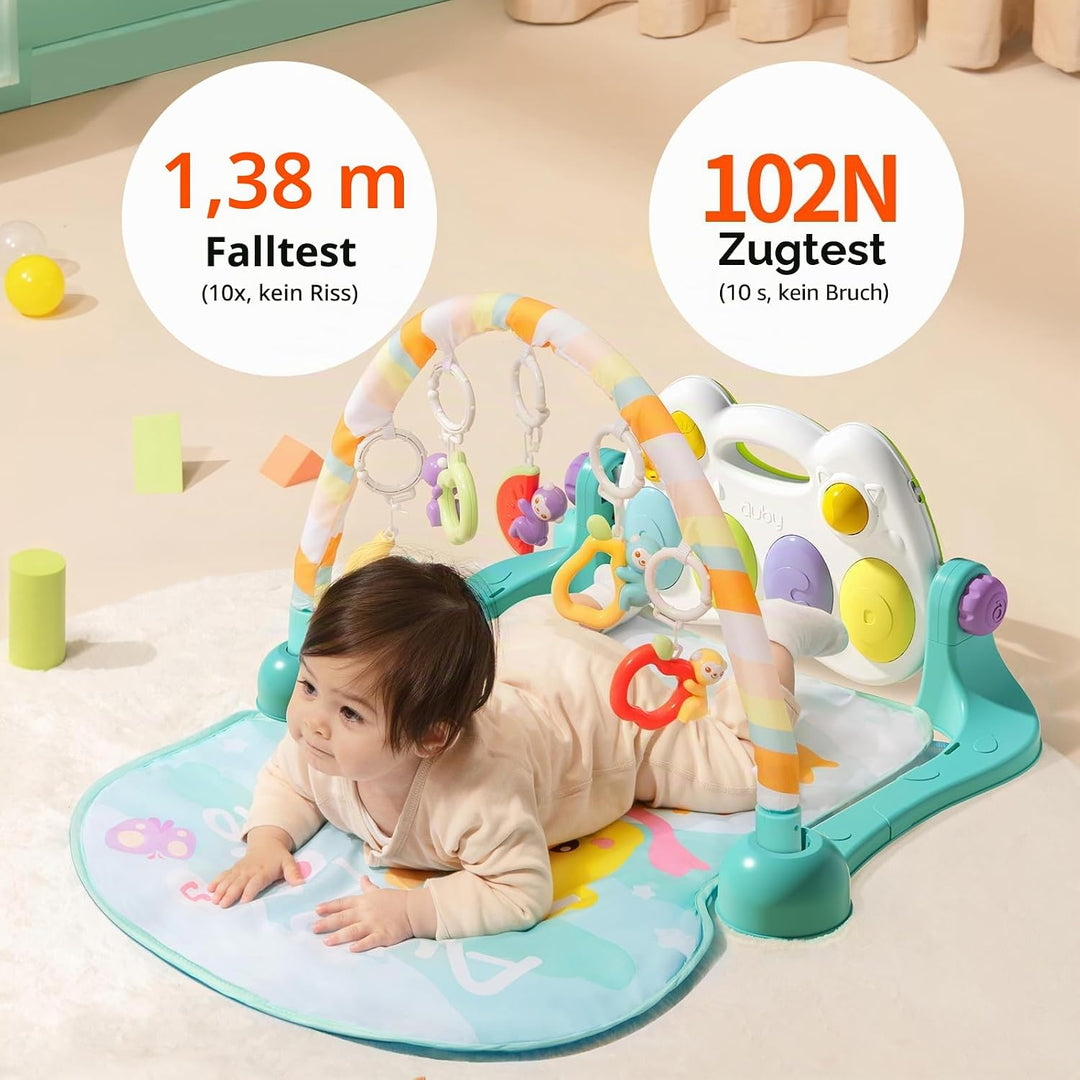 auby Active Monkey Spiel- und Aktivitätsgym für Babys 0-6 Monate | Fusstritt-aktivierte Klaviermatte
