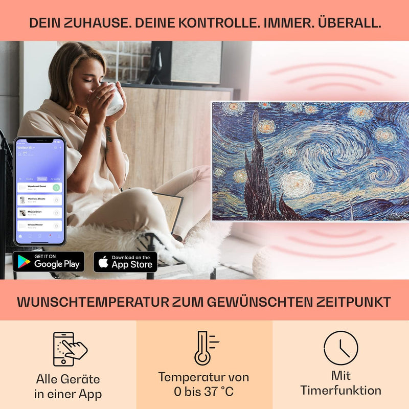 Klarstein Infrarotheizung mit Thermostat, 700W Elektroheizung, Smart Home Bild-Infrarotheizung zur W