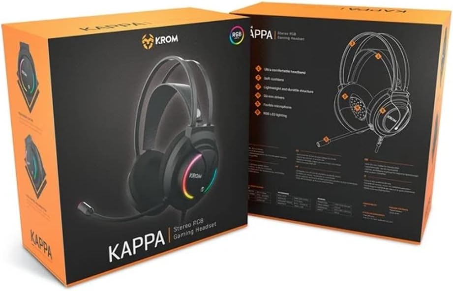 KROM KAPPA - Gaming Headset mit Mikrofon, Stereo Sound RGB LED Regenbogen, 50mm Lautsprecher, verste