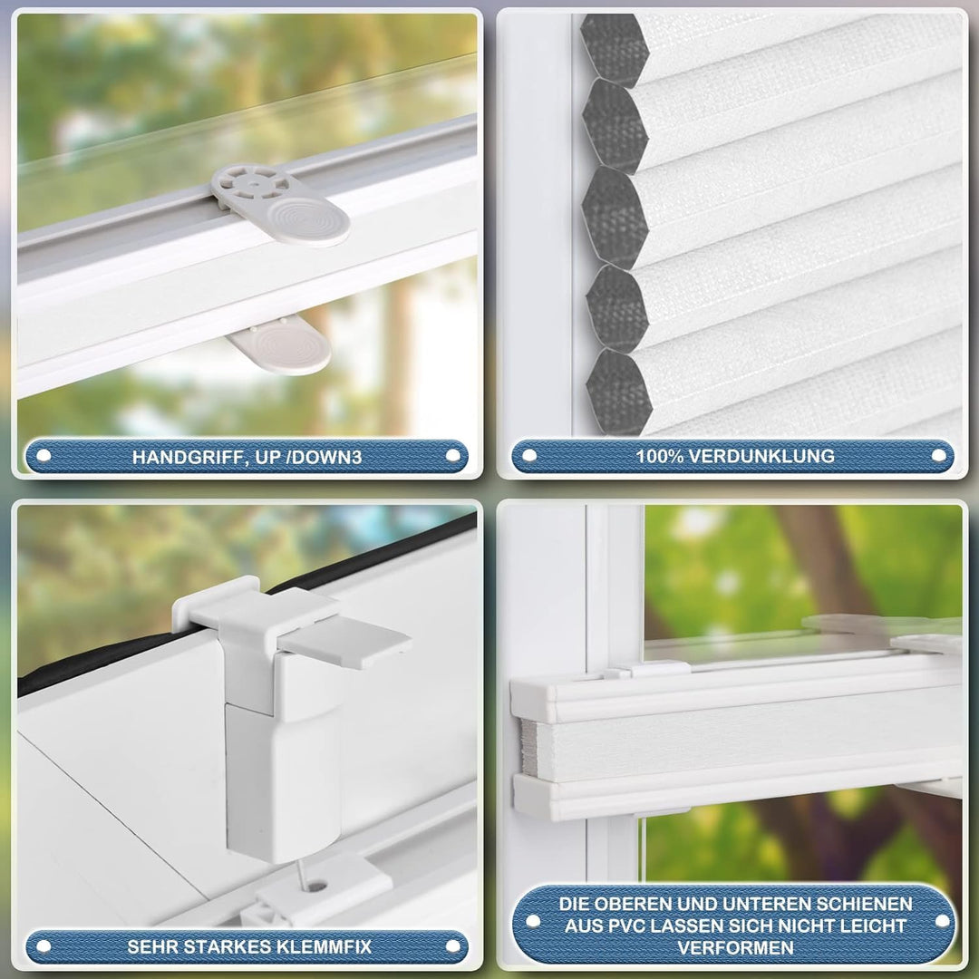 Verdunklungsplissee Wabenplissee ohne Bohren Weiss-Weiss 40x80cm(BxH) Thermo Plissee ohne Bohren ver
