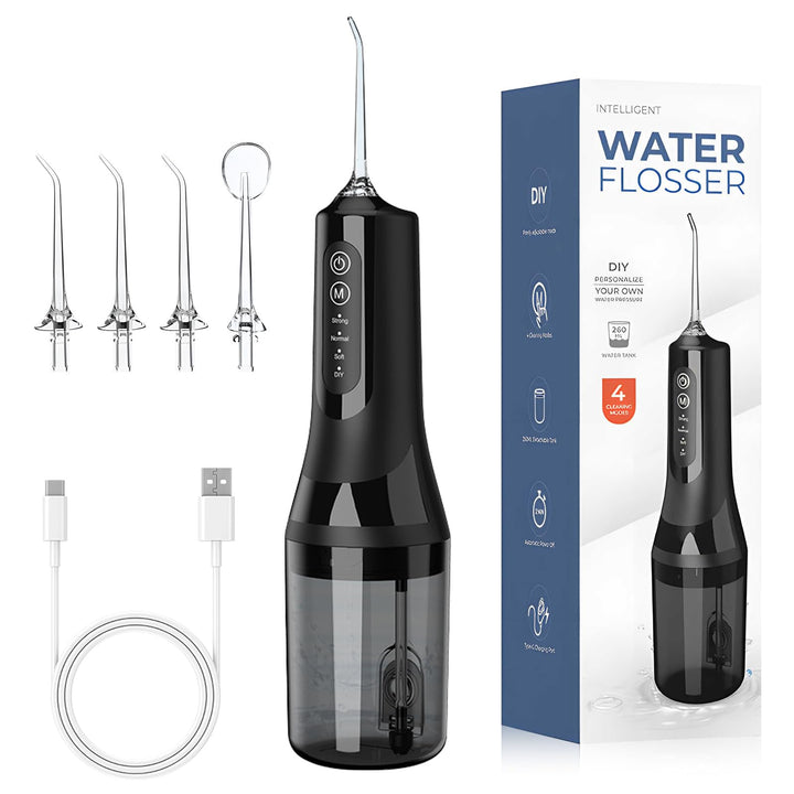 Munddusche Kabellos, Elektrische Zahnreiniger IPX7 Wasserdicht, Zahndusche 4 Modi 4 Düsen, Water Flo