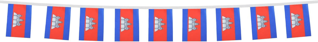 AZ FLAG FAHNENKETTE KAMBODSCHA 12 Meter mit 20 flaggen 45x30cm- KAMBODSCHANISCHE Girlande Flaggenket