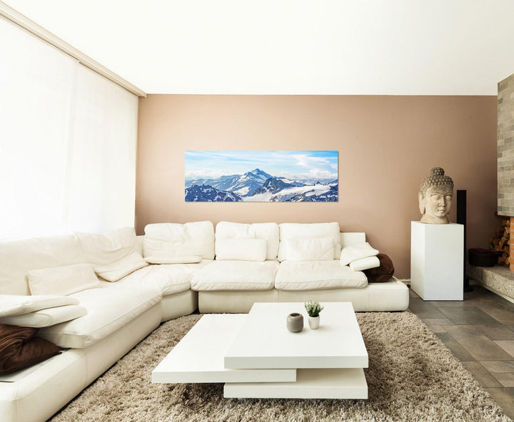 Paul Sinus Art Panoramabild auf Leinwand und Keilrahmen 150x50cm Alpen Gebirge Berggipfel Schnee