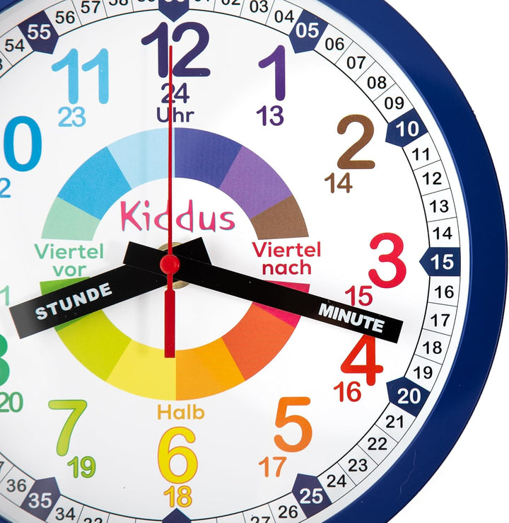 Kiddus Kinder Wanduhr, Jungen und Mädchen, Analoger Lernuhr mit Zeitlernübungen, Kinderwanduhr Ohne