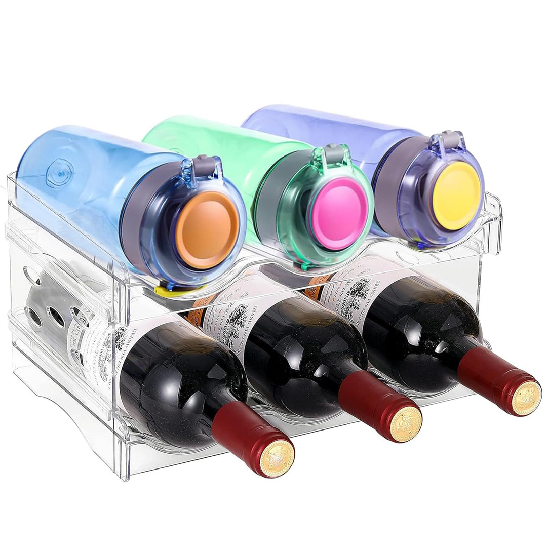 2 Ebenen Stapelbar Flaschenregal, Transparenter Weinregal, Dosenregal, Kühlschrank Organizer Flasche