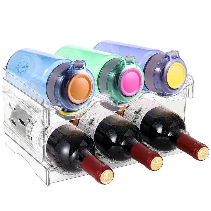 2 Ebenen Stapelbar Flaschenregal, Transparenter Weinregal, Dosenregal, Kühlschrank Organizer Flasche