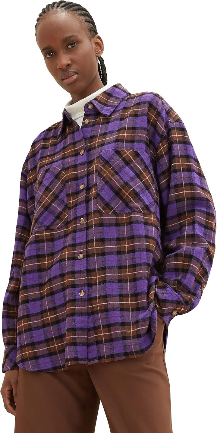 TOM TAILOR Denim Damen Oversized Flanell Bluse mit Karomuster M 32415 - Lilac Check, M 32415 - Lilac