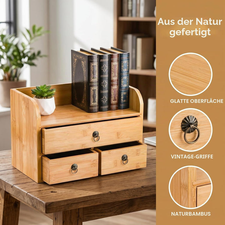 Nicunom Schreibtisch-Organizer aus Bambus, 3-stöckig, Bambus-Tischaufbewahrung, Organisation, multif