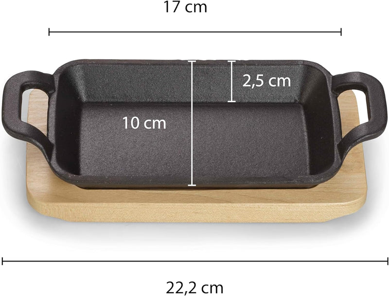 ECHTWERK Servierschalen 2er Set aus Gusseisen, Servierschälchen, Mini Auflaufform mit Servierbrett,