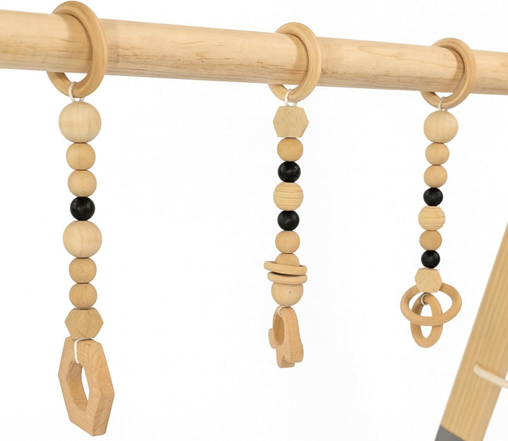 Lemodo Spielbogen Baby aus Kiefernholz Natur – Montessori Spieltrapez klappbar mit 3 Anhängern, leic