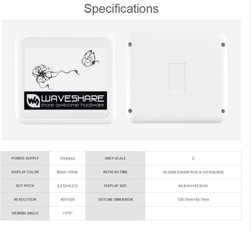 4.2inch Passive NFC-Powered e-Paper No Battery Wireless Powering and Data Transfer Fast Refreshing 4