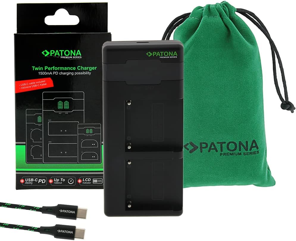 PATONA NP-F550 NP-F570 NP-F750 NP-F970 NP-F990 usw. PD Performance Akku Ladegerät (1500mA), USB-C Mi