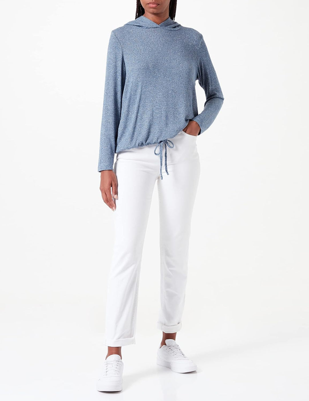 TOM TAILOR Damen Langarmshirt mit Kapuze M 30266 - Stormy Sea Blue Melange, M 30266 - Stormy Sea Blu