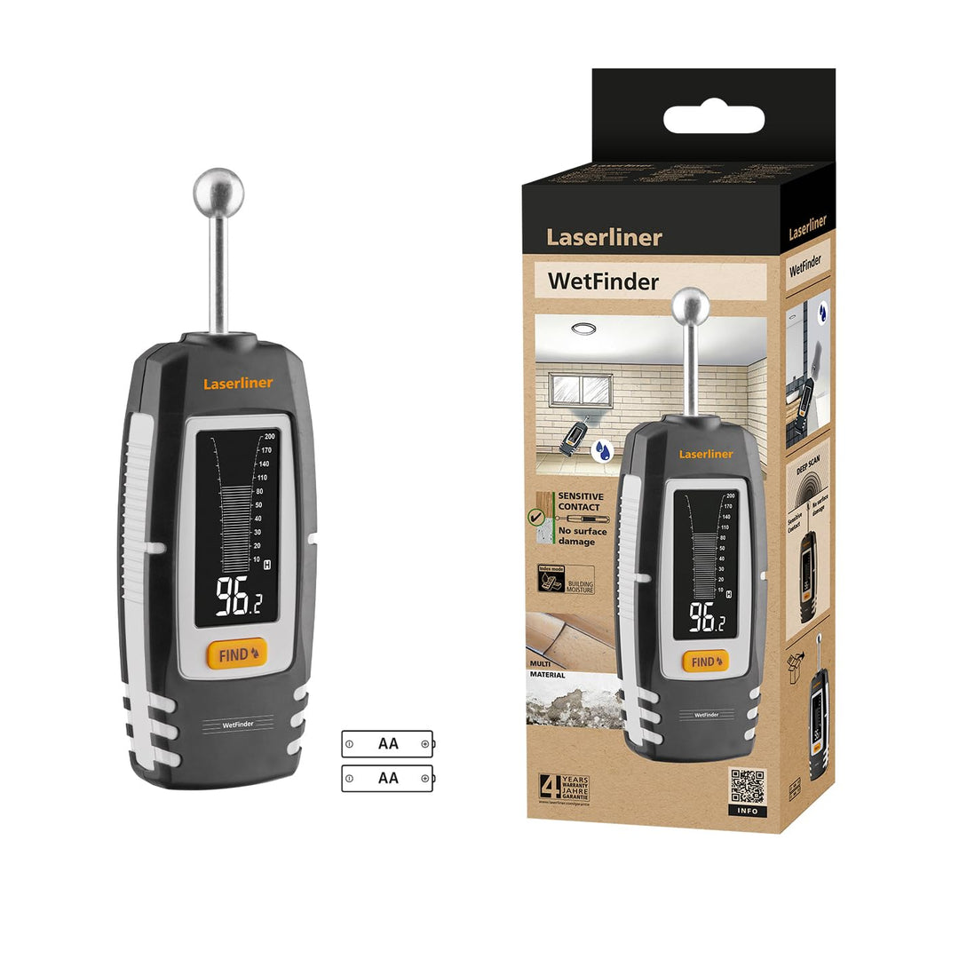 Laserliner WetFinder, Materialfeuchtemessgerät für Wand, Boden & Decke | Zerstörungsfreier Feuchtigk