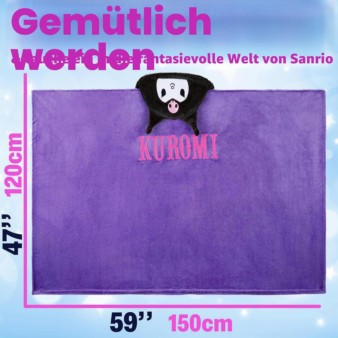 Hello Kitty Sanrio Kuscheldecke mit Kapuze, 120x150cm, Kawaii Plüsch Fleece Decke, Kuromi, Cinnamoro