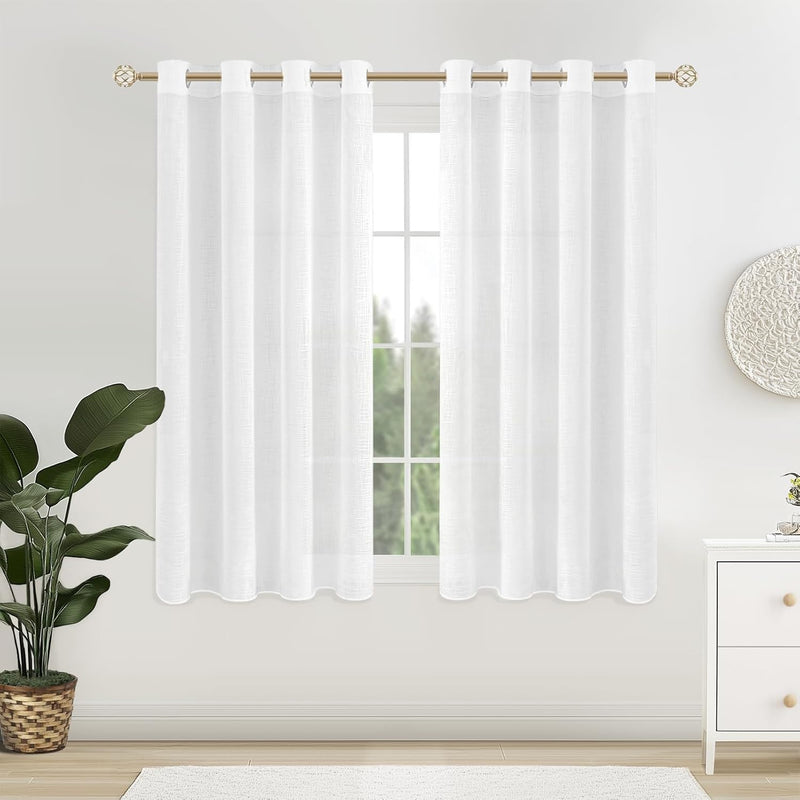 MRTREES Voile Gardinen kurz 2er-Set Leinenoptik Vorhang mit Ösen im Modernen Stores Gardinen Schals