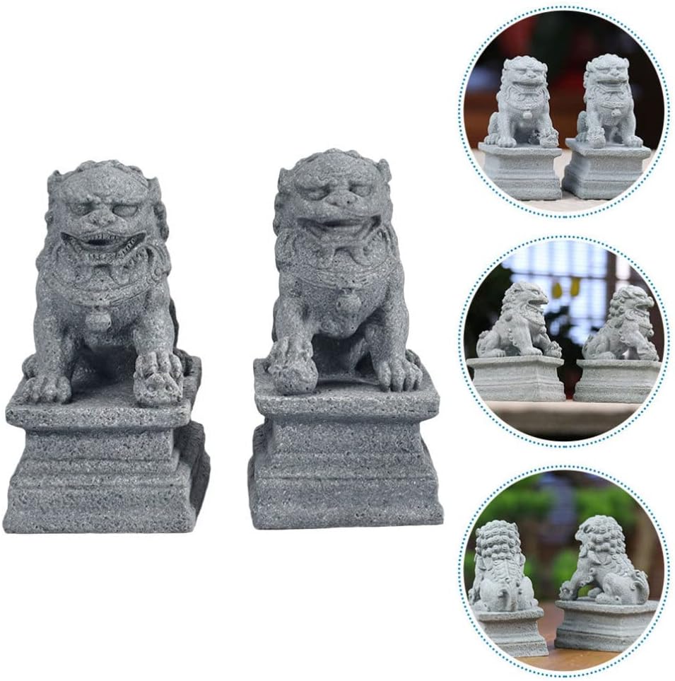 YARNOW 2st Löwenverzierung Im Chinesischen Stil Wohlstand Porsperity Statue Fengshui-löwenstatuen Fe