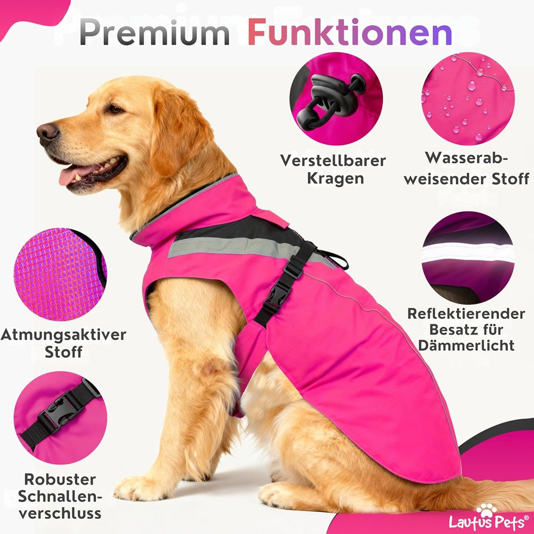 Wasserdichter Hunderegenmantel, reflektierenden Sicherheitsstreifen & Leinenöffnung – Leichte, Jacke