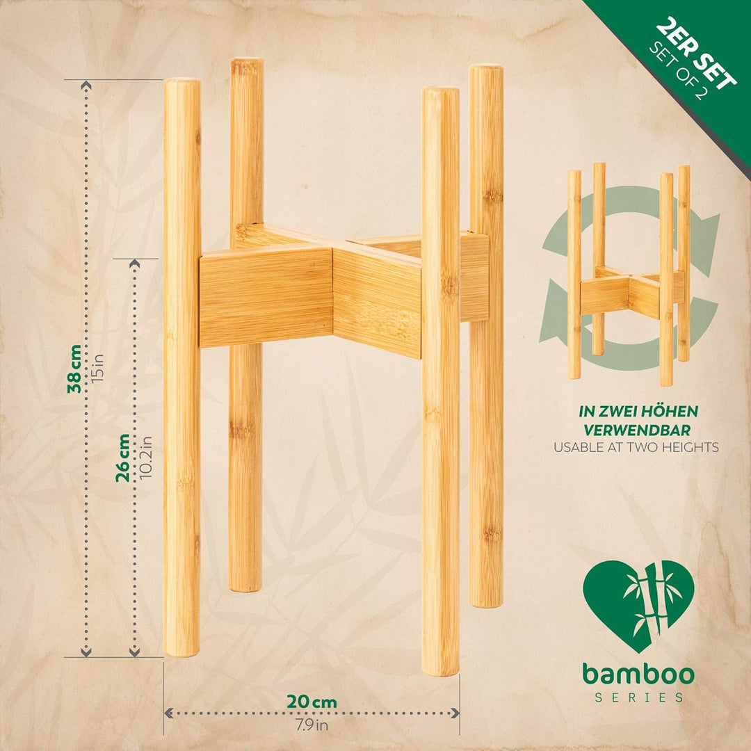 Rubberneck 2er Set Bambus Pflanzenständer - Verstellbare Blumentopfständer aus Bambusholz für den In