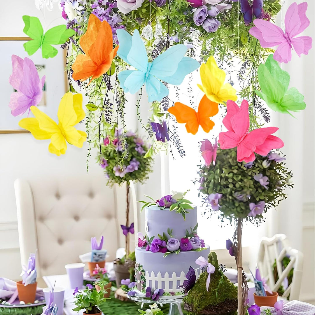 SUNBEAUTY 6 Stück 3D Schmetterling Deko mit Clip Papier Schmetterlinge Deko Bunt Fliegende Schmetter