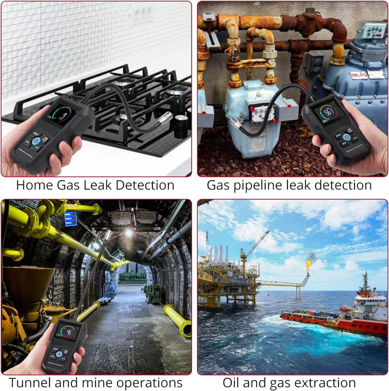 XUNTOP Erdgas Gasmelder Tragbarer Gasleckdetektor Mit Farb-LCD-Display, Akustischer und Visueller Al
