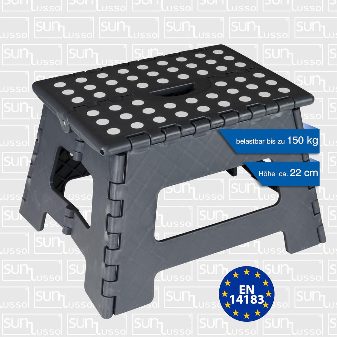 Deco4Me Tritthocker klappbar 22 cm hoch, belastbar bis 150 kg, 1 Stufe, rutschfest - Faltbarer Klapp