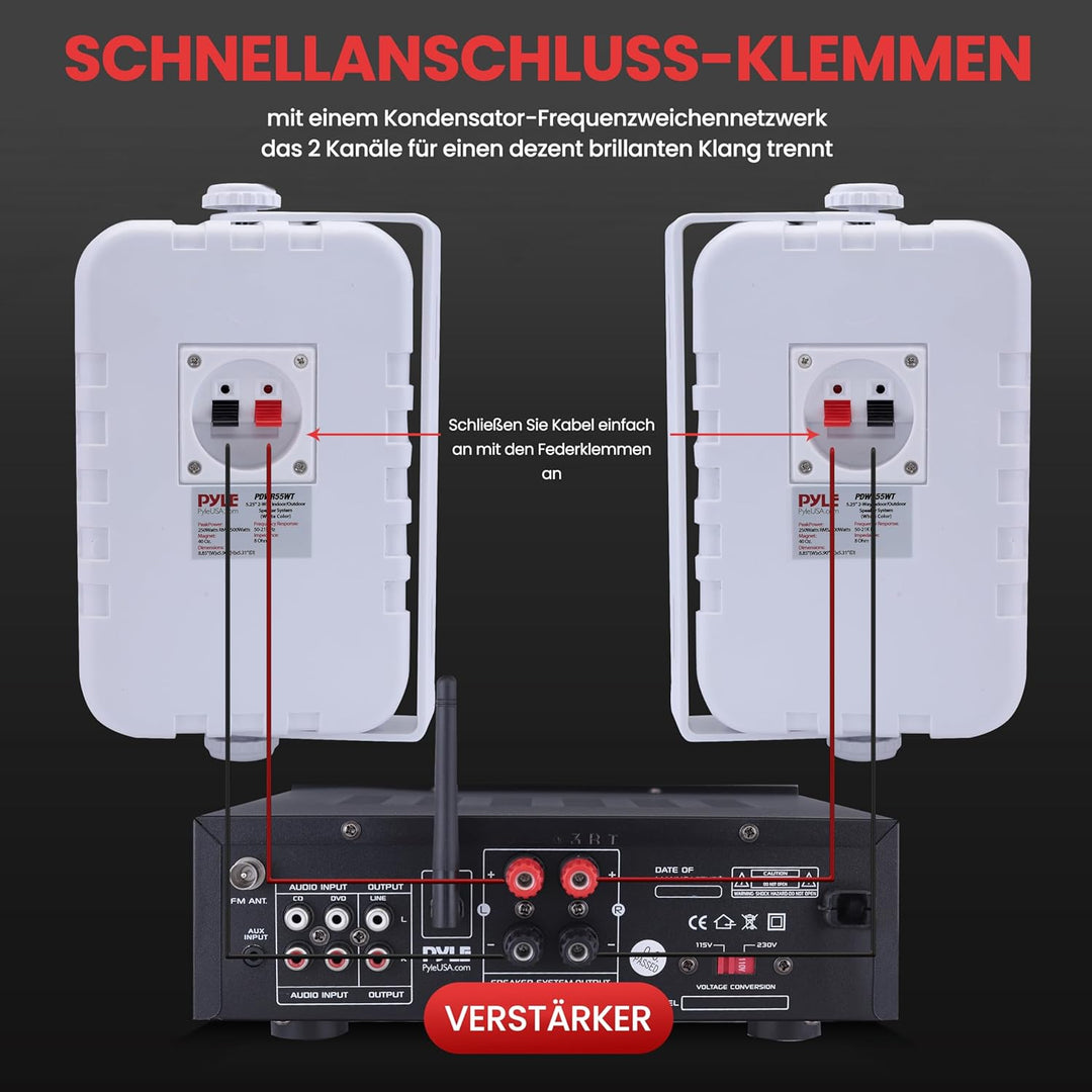 Pyle Lautsprecher Set Outdoor Indoor – 500W 4” 2-Wege Boxen wasserdicht Full Range Stereo Sound, Wet