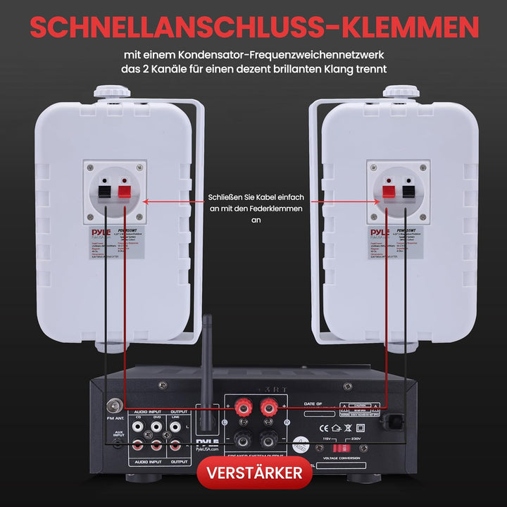 Pyle Lautsprecher Set Outdoor Indoor – 500W 4” 2-Wege Boxen wasserdicht Full Range Stereo Sound, Wet