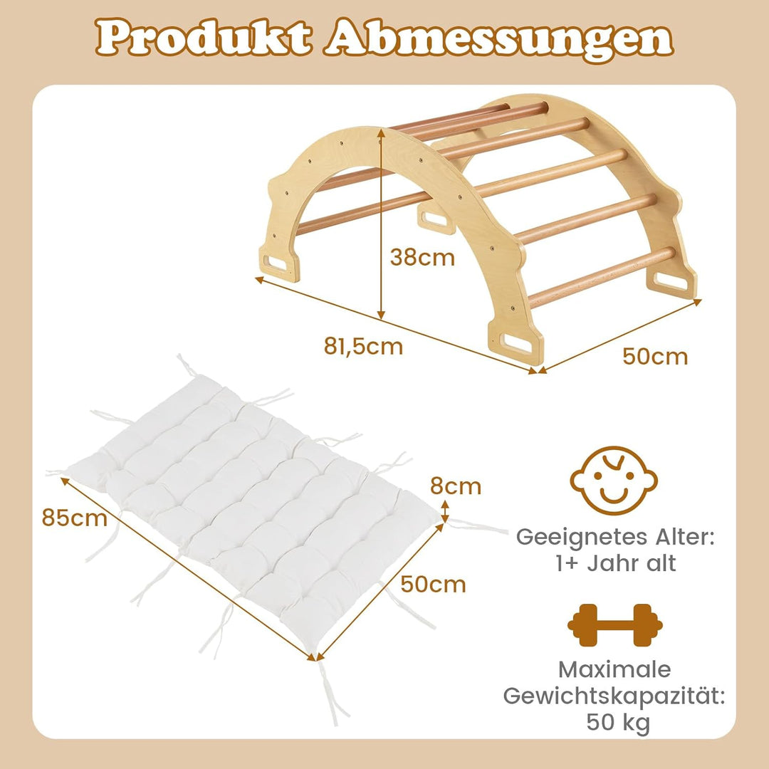 GOPLUS Kinder Kletterbogen mit Kissen, Kletterdreieck Indoor aus Holz, Klettergerüst zum Wippen und