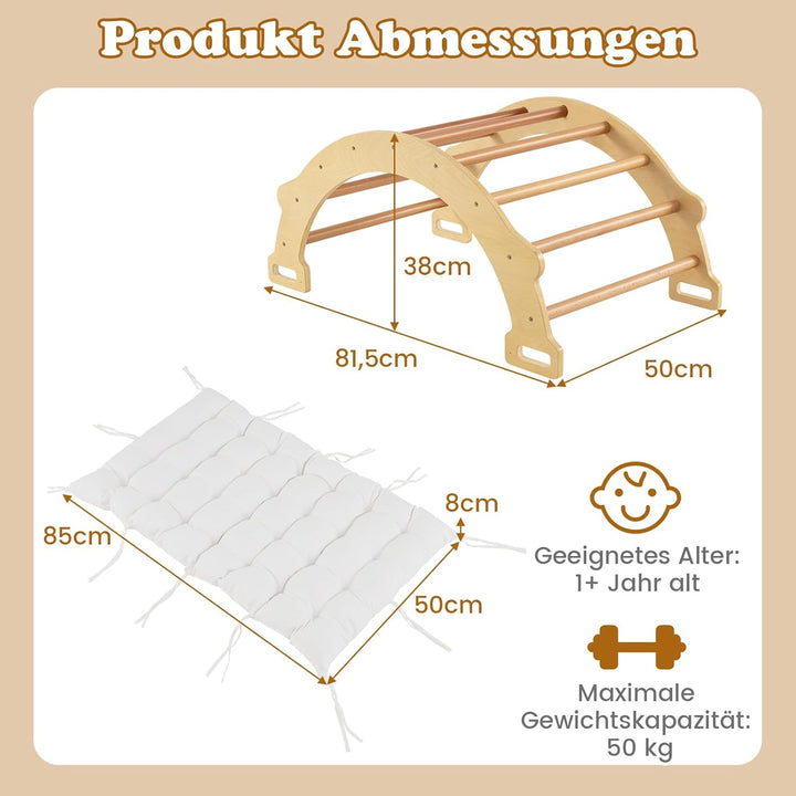 GOPLUS Kinder Kletterbogen mit Kissen, Kletterdreieck Indoor aus Holz, Klettergerüst zum Wippen und