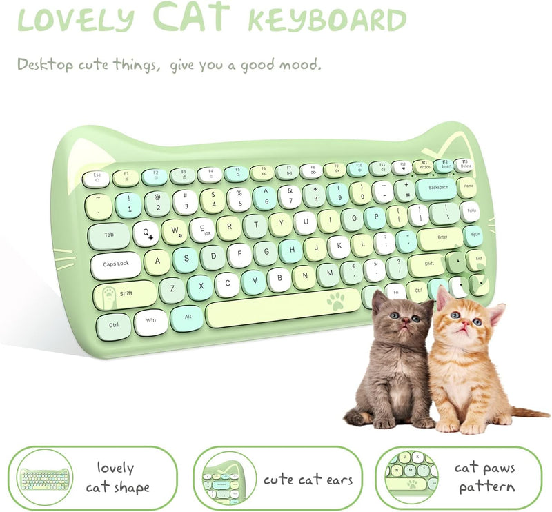 ZIYOU LANG 3060i Wireless Cute Computer Tastatur, Lovely Cat Retro Silent Slim Bluetooth Tastatur, R